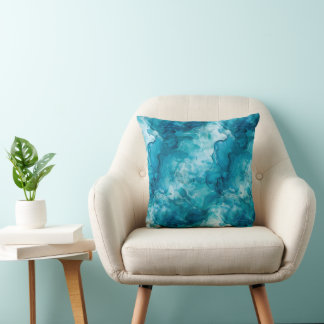 Oceaanwater Teal Aqua Waterverf Marmer Kussen