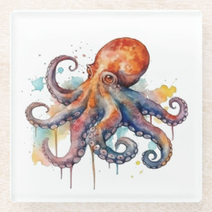 Oceaanwhimsie: Kleurrijke Octopus Glazen Onderzetter