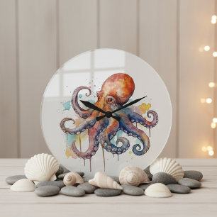 Oceaanwhimsie: Kleurrijke Octopus Grote Klok