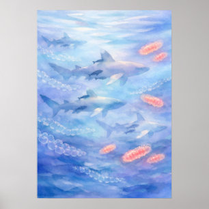 Oceaanwitpunthaaien Aquarel Kunst Poster