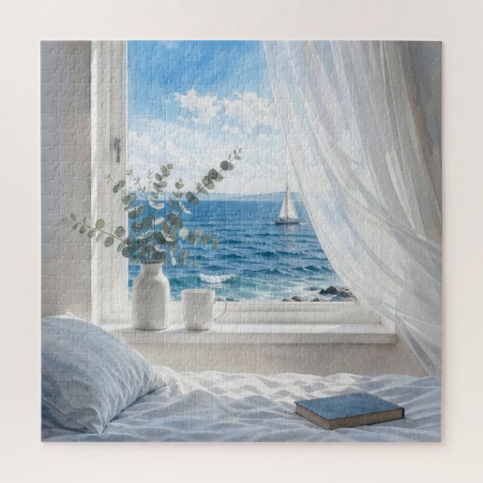 Oceaanzicht in een slaapkamerraam legpuzzel (Verticaal)