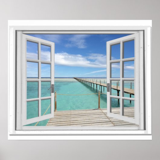 Oceaanzicht Trompe l'oeil Nepraam Poster (Voorkant)