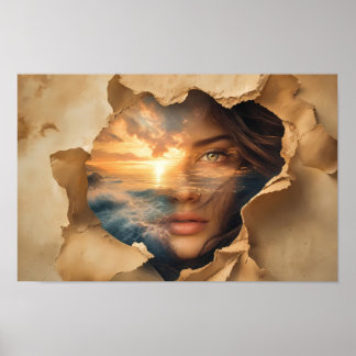 Oceaanzonsondergang door haar ogen Kunstposter Poster
