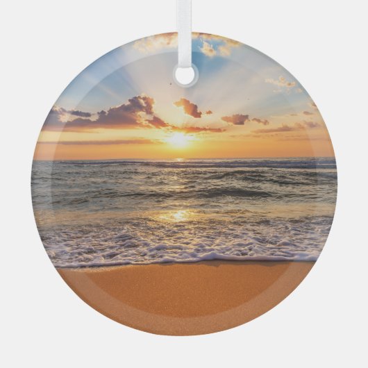 Oceaanzonsopgang, diepblauwe horizon. glas ornament (Voorkant)