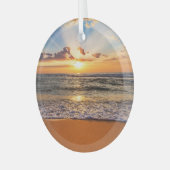 Oceaanzonsopgang, diepblauwe horizon. glas ornament (Voorkant links)