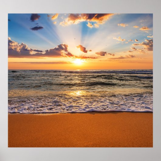 Oceaanzonsopgang, diepblauwe horizon. poster (Voorkant)