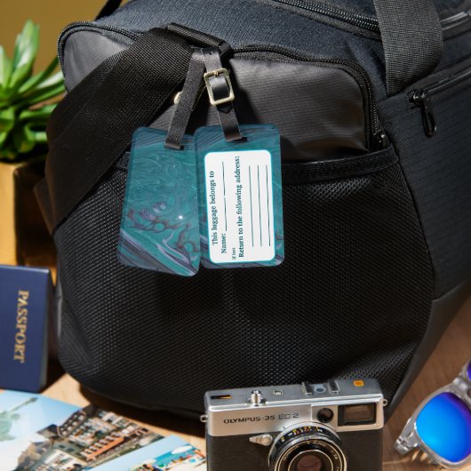 Ocean Acrylic Pour Inspired Bagagelabel (Voorkant /achterkant)