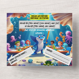 Ocean Adventure Classroom Verjaardag – Platte kaar All In One Uitnodiging
