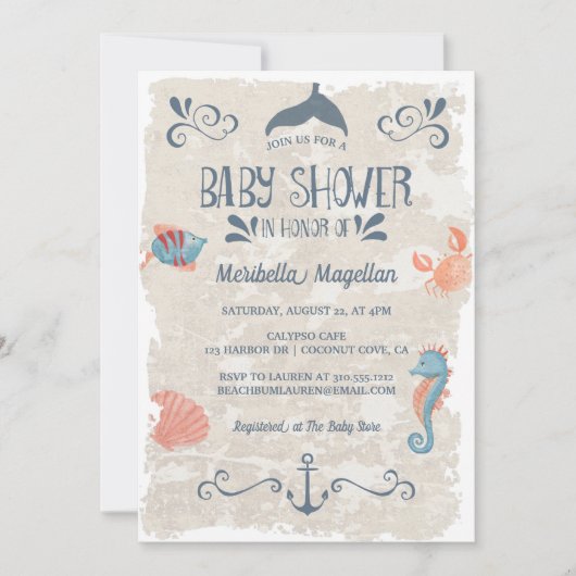 Ocean Adventure | Nautisch strand Baby shower Kaart (Voorkant)