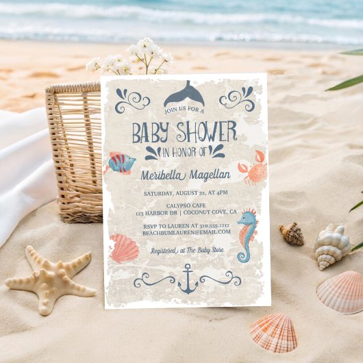 Ocean Adventure | Nautisch strand Baby shower Kaart