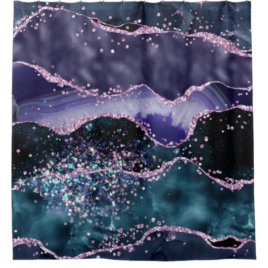 *~* Ocean Agate Celestial GLITTER AP8 Douchegordijn (Voorkant)