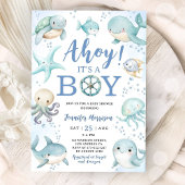 Ocean Ahoy It's A Boy Blue Sea Baby Shower Kaart