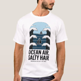 Ocean Air Zout Haar Zeilgolf Ontwerp T-shirt