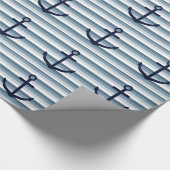 Ocean Anchors Blue Stripes Nautisch strand Cadeaupapier (Hoek)