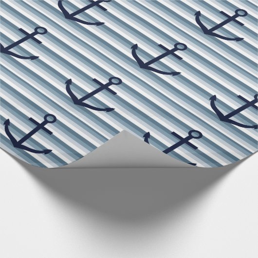 Ocean Anchors Blue Stripes Nautisch strand Cadeaupapier (Hoek)