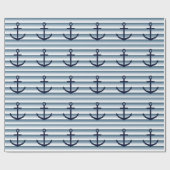 Ocean Anchors Blue Stripes Nautisch strand Cadeaupapier (Vlak)