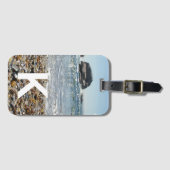 Ocean and Beach Wit Modern Monogram Foto Bagagelabel (Voorkant (horizontaal))