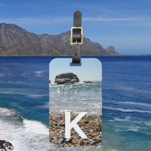 Ocean and Beach Wit Modern Monogram Foto Bagagelabel