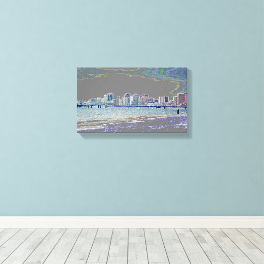 Ocean and City Uitzicht Canvas Afdruk (Insitu (Houten vloer))