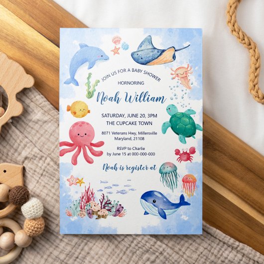 Ocean Animal Baby shower Invitation Kaart