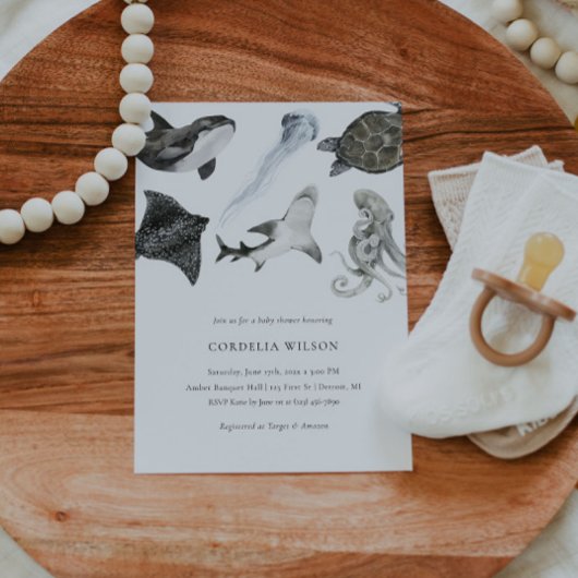 Ocean Animal Baby shower Invitation Waterverf Kaart