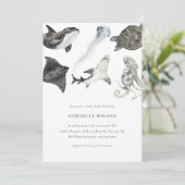 Ocean Animal Baby shower Invitation Waterverf Kaart (Staand voorkant)