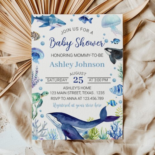 Ocean Animal Boy Baby shower Uitnodiging