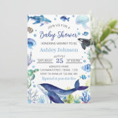 Ocean Animal Boy Baby shower Uitnodiging (Staand voorkant)