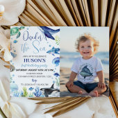 Ocean Animal Boy Eerste Verjaardag Foto uitnodigin Kaart