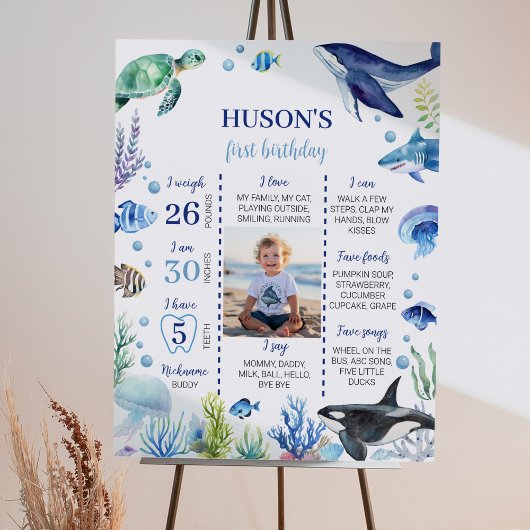 Ocean Animal Boy Kind Verjaardag Mijlpaal teken Poster
