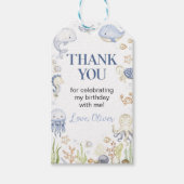 Ocean Animal Boy onder het Zee Verjaardag Dank u Cadeaulabel (Voorkant)