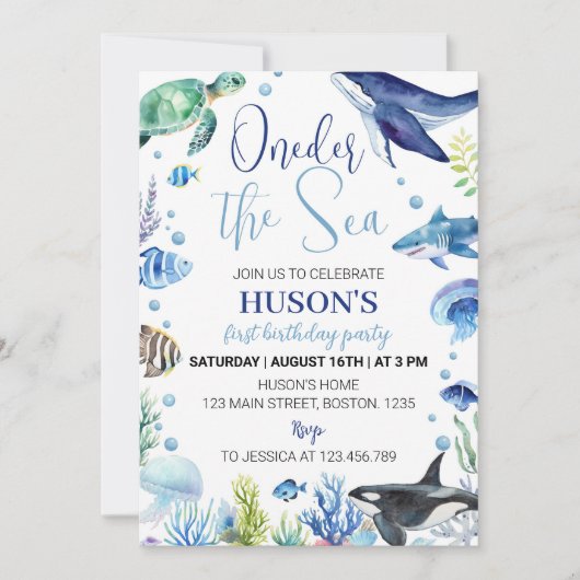 Ocean Animal Boy Turtle Verjaardag uitnodiging (Voorkant)