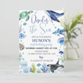 Ocean Animal Boy Turtle Verjaardag uitnodiging (Staand voorkant)