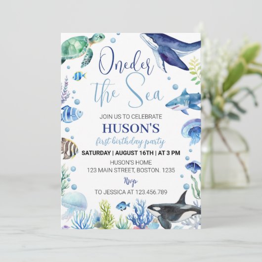 Ocean Animal Boy Turtle Verjaardag uitnodiging (Staand voorkant)