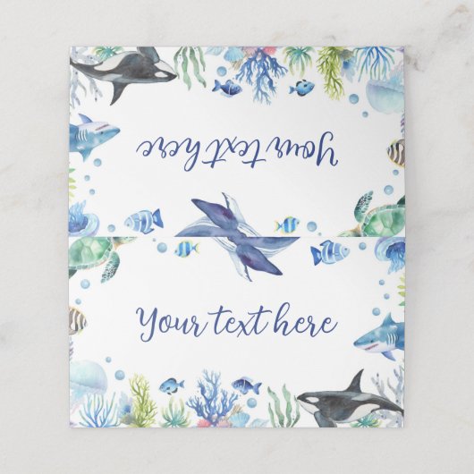 Ocean Animal Boy Verjaardag Voedsel Plaats Kaart W Plaatskaartje (Buitenkant ongevouwen)