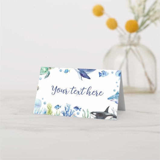 Ocean Animal Boy Verjaardag Voedsel Plaats Kaart W Plaatskaartje (Achterkant)