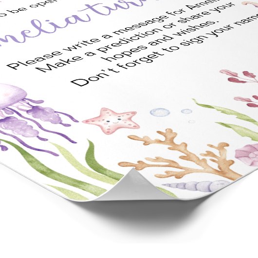 Ocean Animal Girl Verjaardag Time Capsule Sign Poster (Hoek)