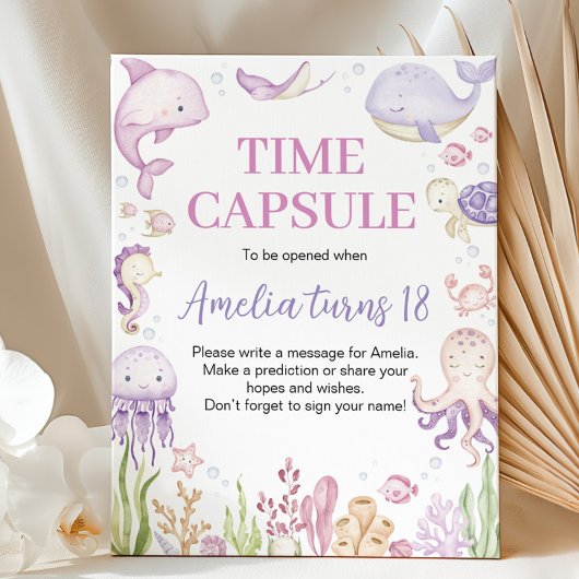 Ocean Animal Girl Verjaardag Time Capsule Sign Poster