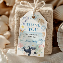 Ocean Animal Kinder onder het Zee Verjaardag Dank  Cadeaulabel