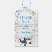 Ocean Animal Kinder onder het Zee Verjaardag Dank  Cadeaulabel (Voorkant)