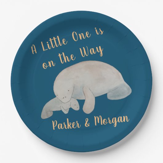 Ocean Animal Manatee Baby shower Papieren Bordje (Voorkant)