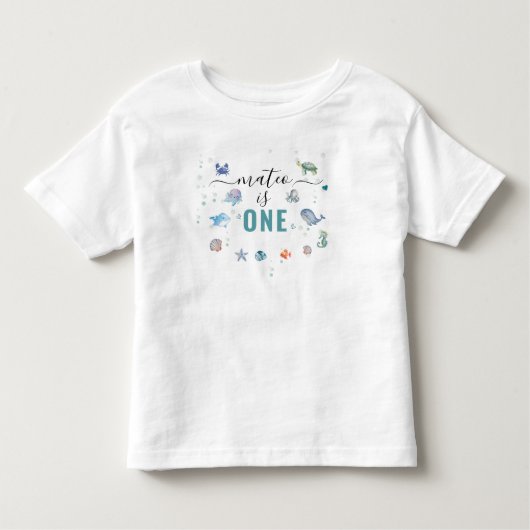 Ocean Animal One Custom Name 1e verjaardag Kinder Shirts (Voorkant)