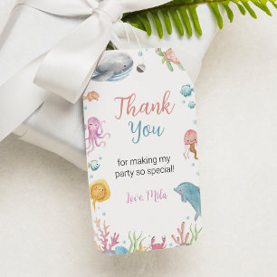 Ocean Animal Pastel Meisje Verjaardag Dank u Label Cadeaulabel