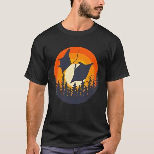 Ocean Animal Stingray Retro Sunset Manta Ray T-shirt (Voorkant)