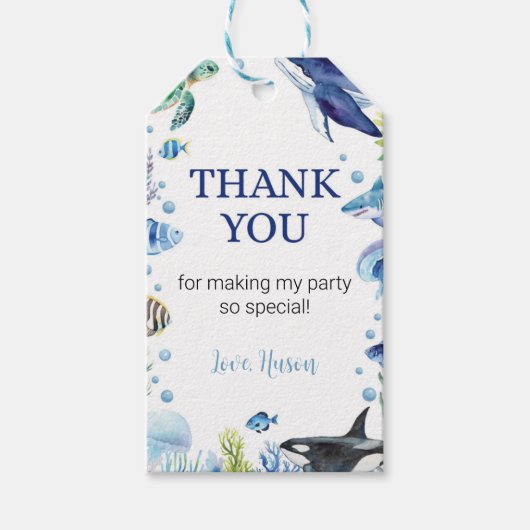 Ocean Animal Turtle verjaardagsthema dank u Label Cadeaulabel (Voorkant)