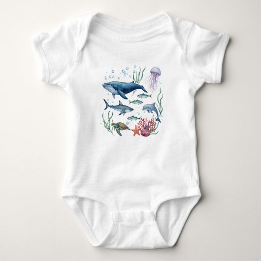 Ocean Animals Baby, Summer Sea Life Baby Romper (Voorkant)