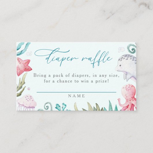 Ocean Animals Boy Baby shower Luier Raffle Informatiekaartje (Voorkant)