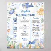 Ocean Animals Boy onder het Zee Verjaardag Mijlpaa Poster (Voorkant)