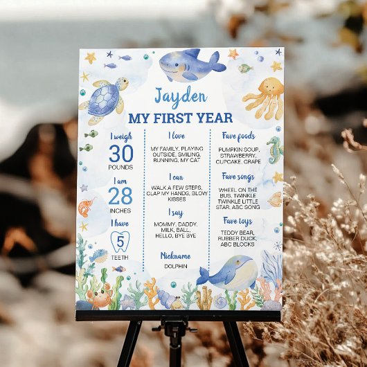 Ocean Animals Boy onder het Zee Verjaardag Mijlpaa Poster