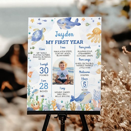 Ocean Animals Boy onder het Zee Verjaardag Mijlpaa Poster